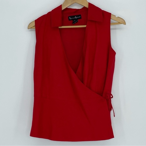 Mercer & Madison red linen blend wrap sleeveless top wms sz 4 - Picture 3 of 12